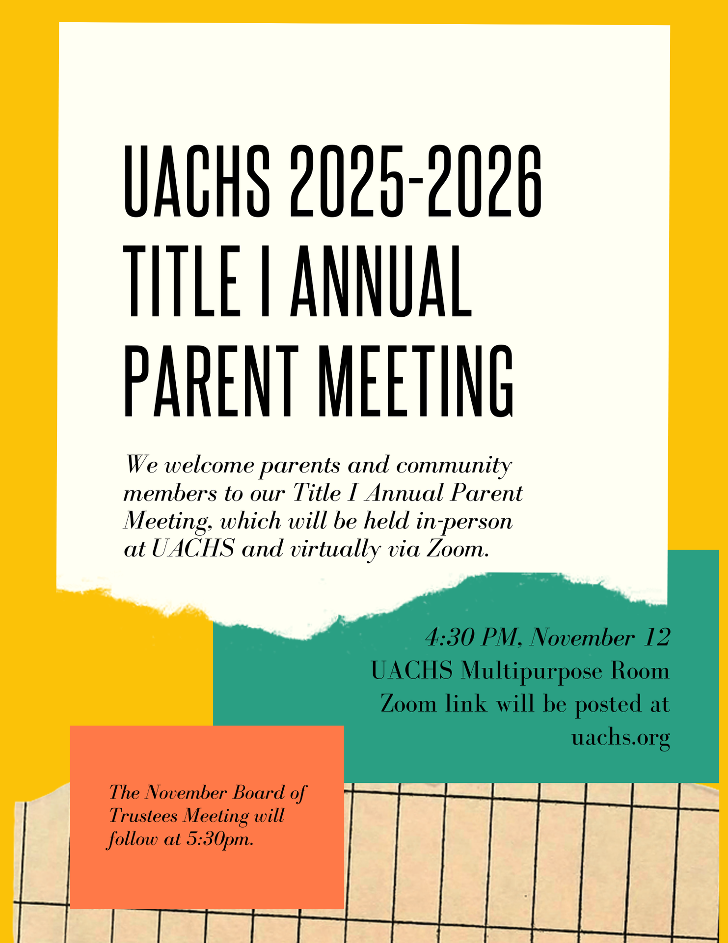 November 12 UACHS Title I Parent Meeting Flyer