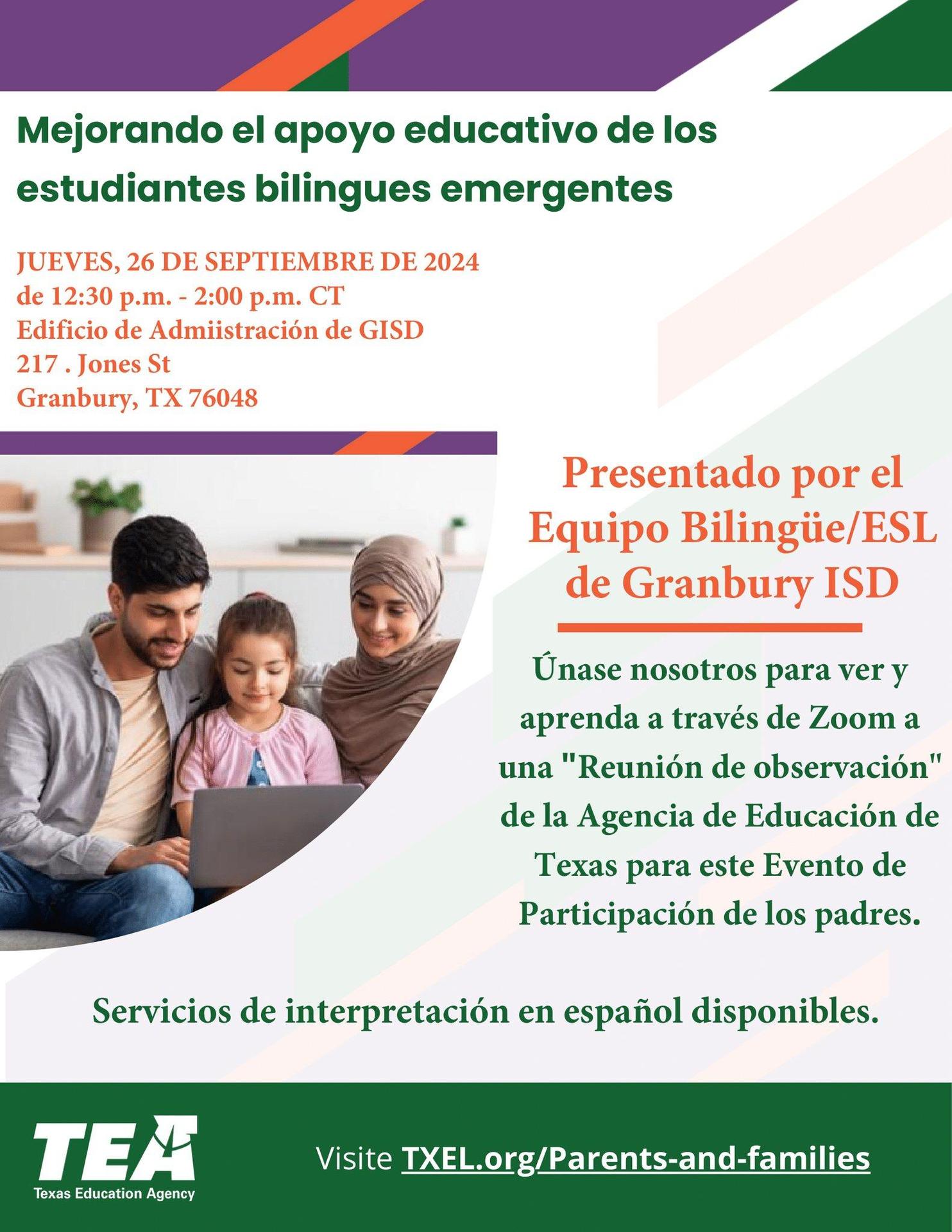 Spanish-TEA Parent Engagement Event FLyer