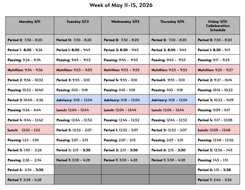 May 11 - 15 bell schedule