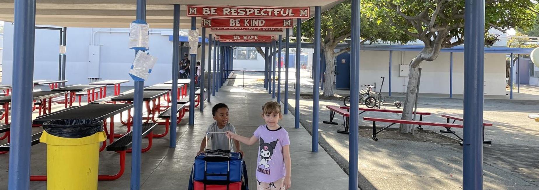 Students taking Breakfast cart