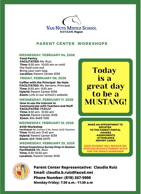 Van Nuys Middle School Parent Center Workshops