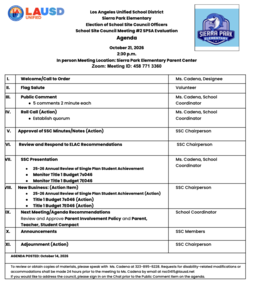 SSC Mtg 2 English Agenda