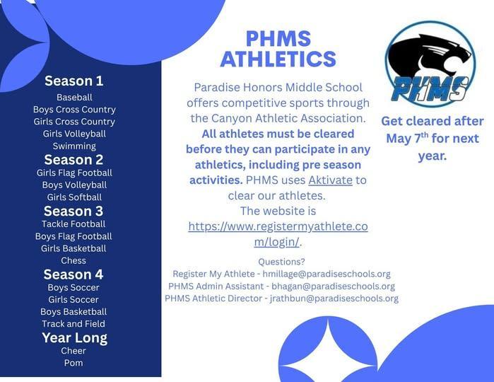 5th Grade- PHMS Athletic Information