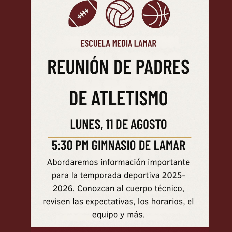 athletics parent meeting august 11th at 5:30pm