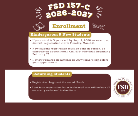 New Student and Kindergarten Registration Now open. Call 815-469-5922