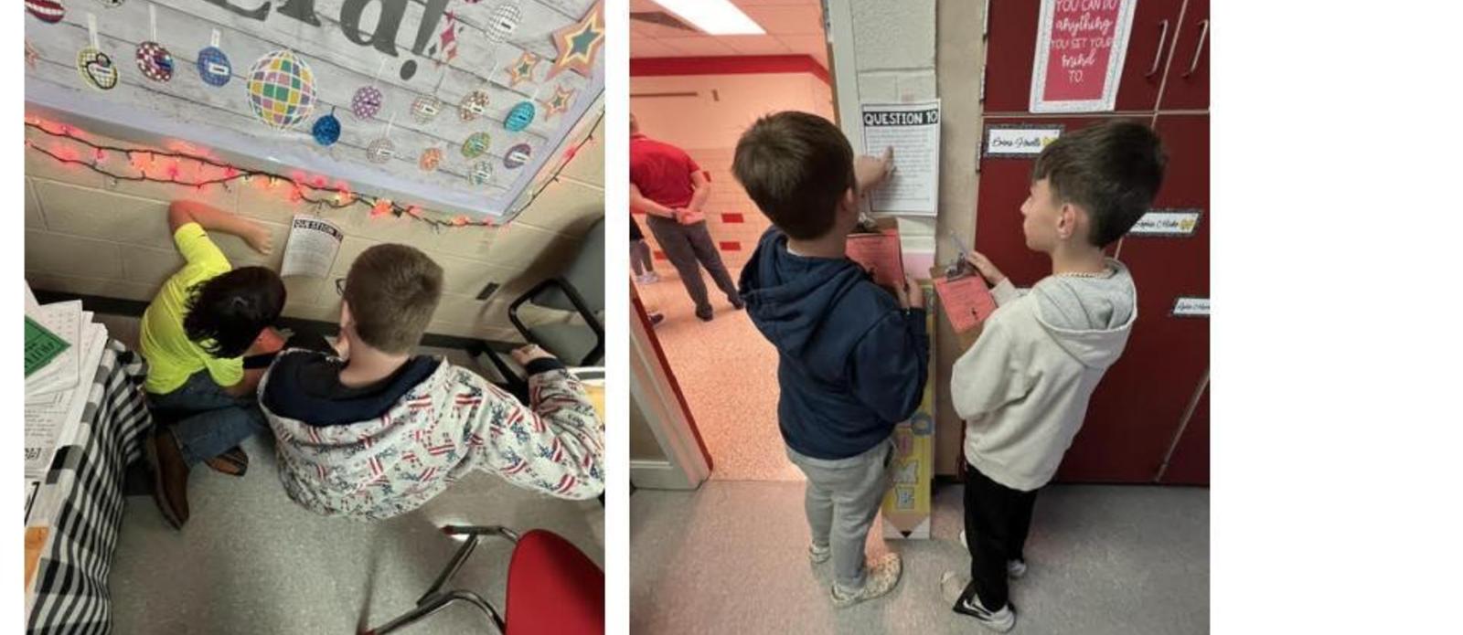 Students participating around the school doing a "question trail"