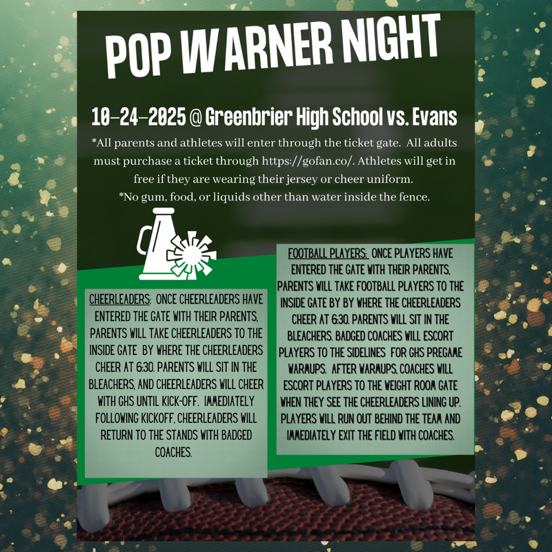Pop Warner Night is 1-24-2025 @ GHS