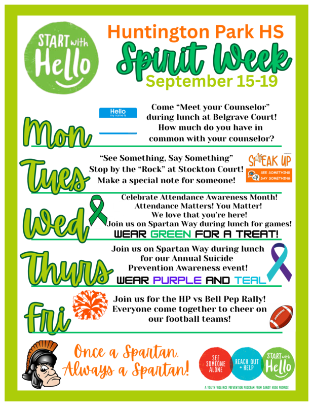 It Starts With Hello Spirit Week Flyer