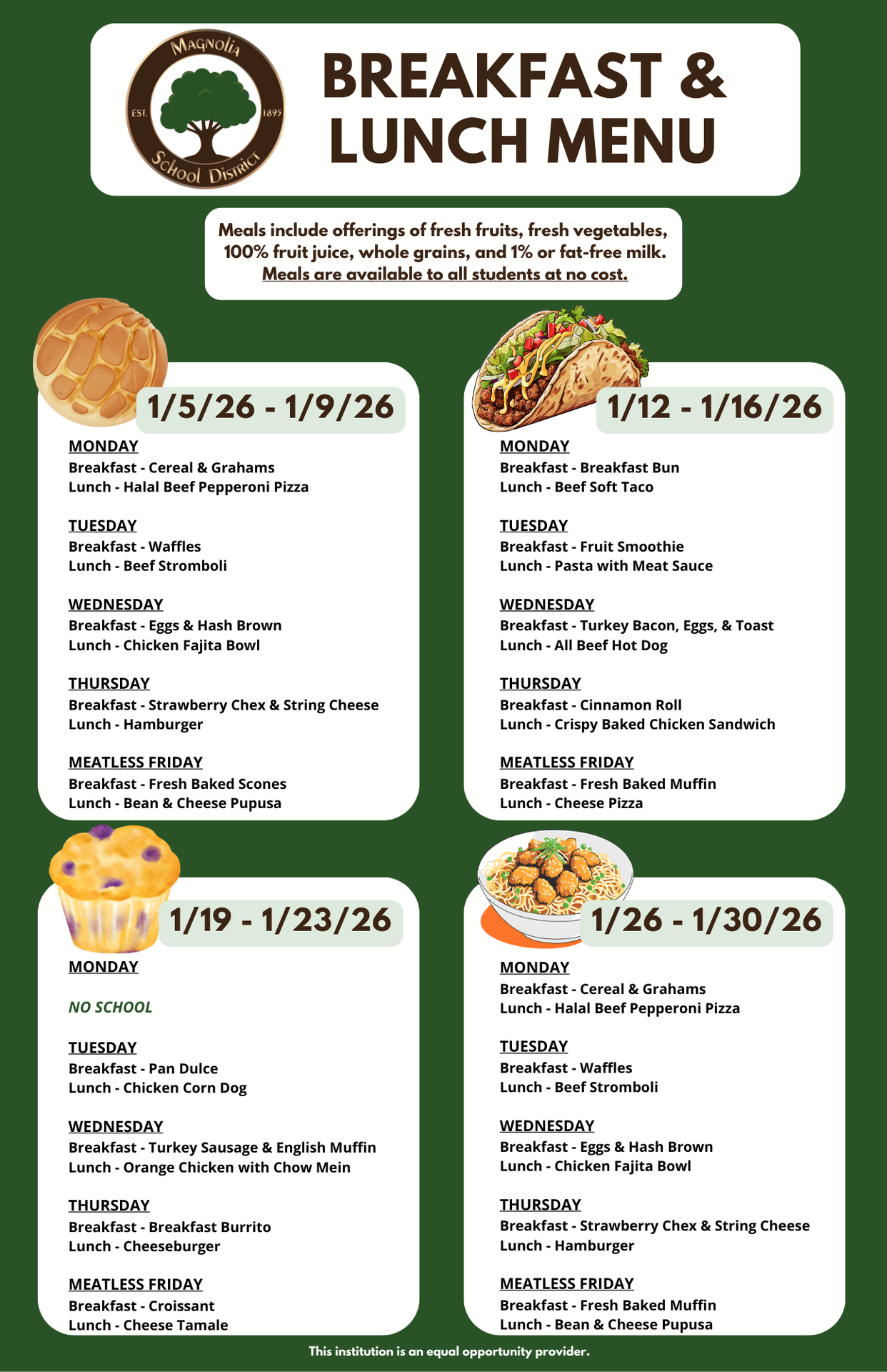 K6 Breakfast and Lunch Menu for January 2026
