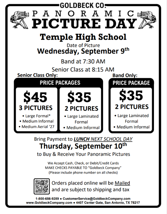 Say cheese, Wildcats! 📸 Panoramic Picture Day is tomorrow, Wednesday, Sept. 9th, for the Band and Seniors! Read the flyer for all of the information. Featured Photo