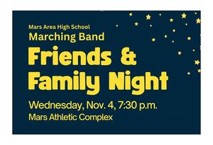 Event poster for Friends & Family Night at Mars Area High School.