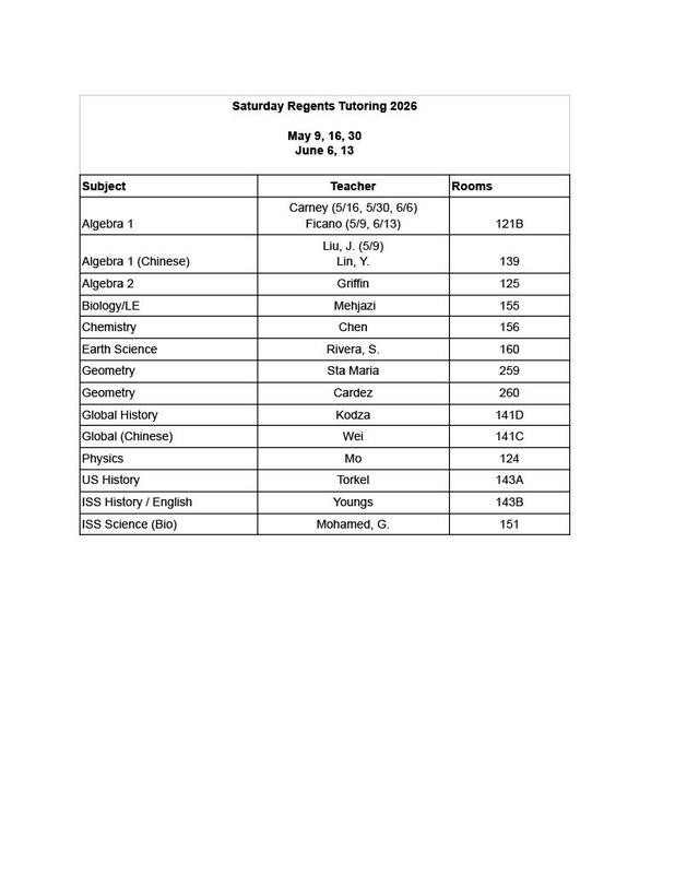 Saturday Regents Tutoring