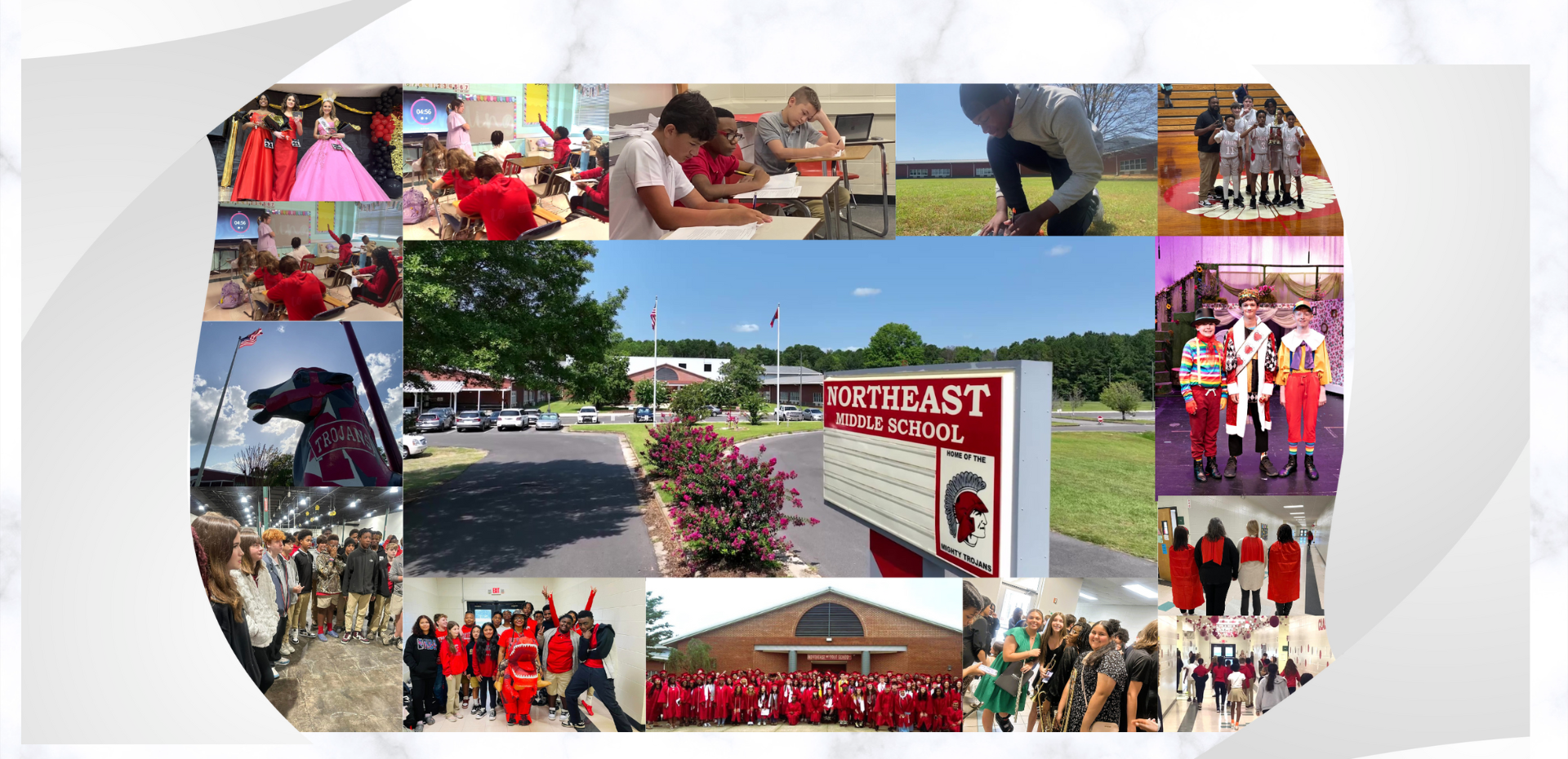 Collage of Northeast Middle School events, students, and activities.