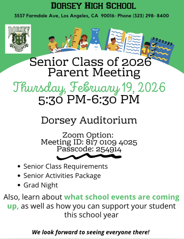 Senior Class of 2026 Parent Meeting flyer english