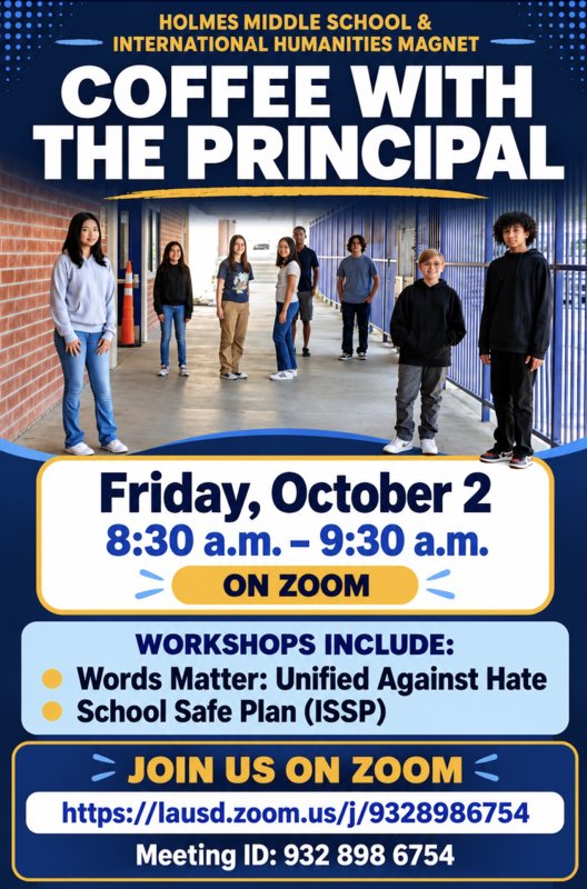 Join Us for Coffee with the Principal- Friday, October 2 @ 8:30 a.m. on Zoom Featured Photo