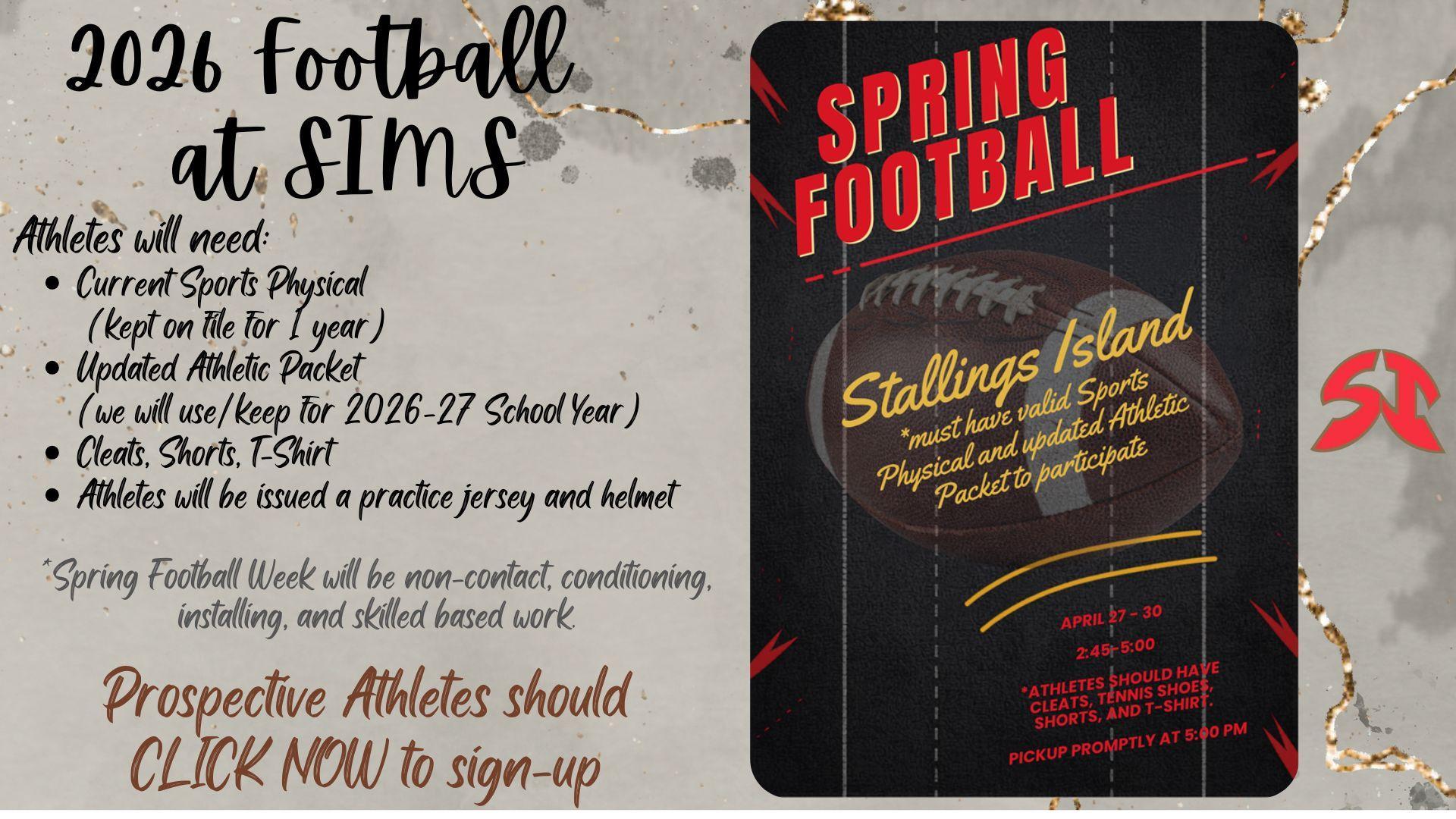 Spring Football information flyer with details and requirements.