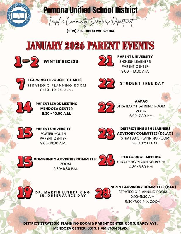 January 2026 Parent Activities Calendar