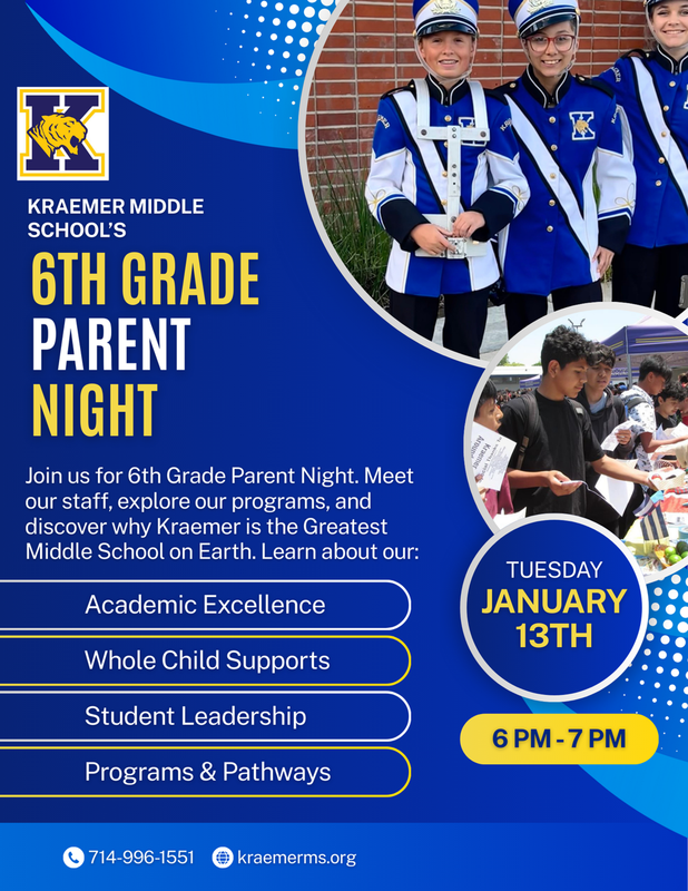 6th Grade Parent Night: January 13, 2026