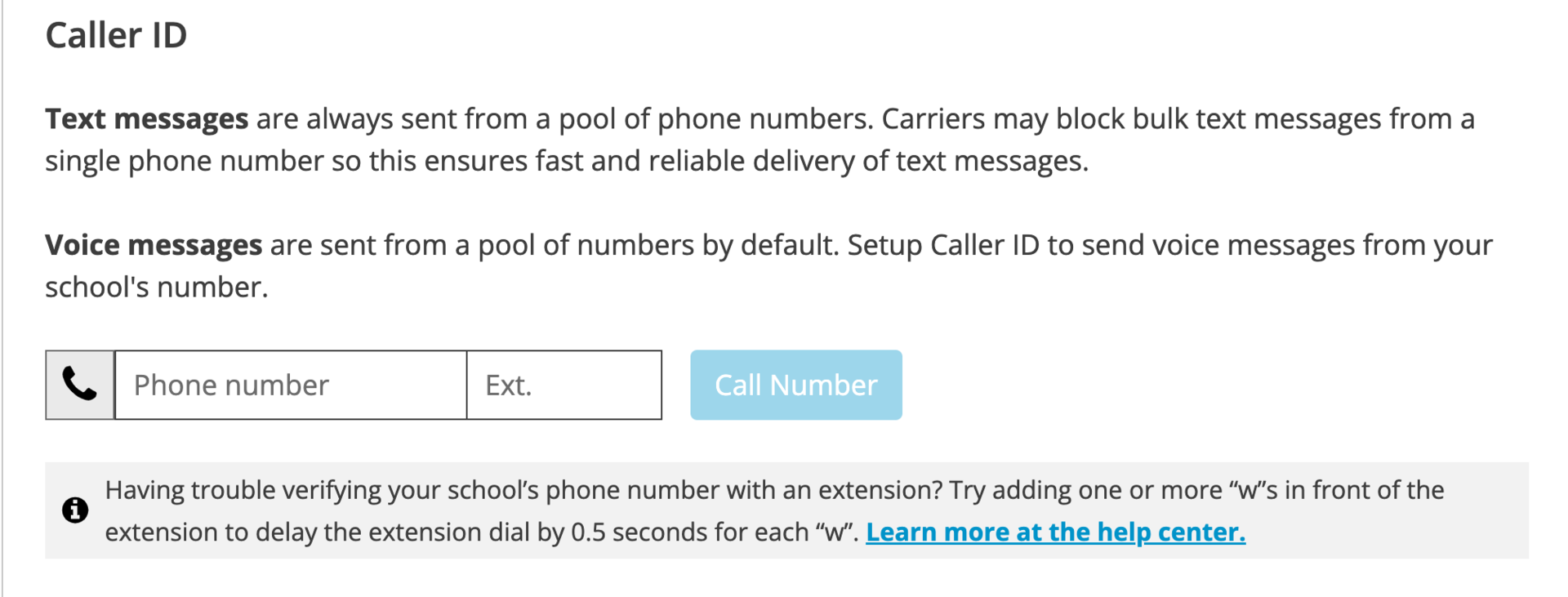 verification caller ID- add leading w's