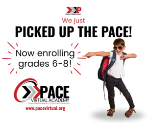 Fun announcement for PACE Virtual Academy enrollment for grades 6-8.