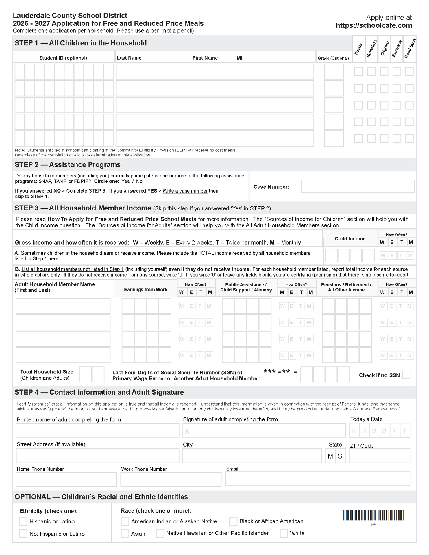 Reduced Meal Application 