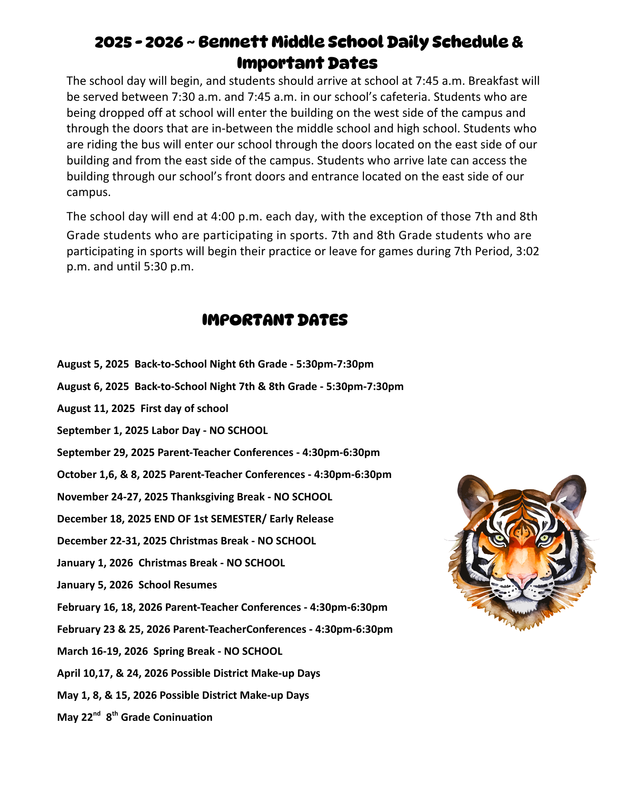 Daily Schedule and Important Dates