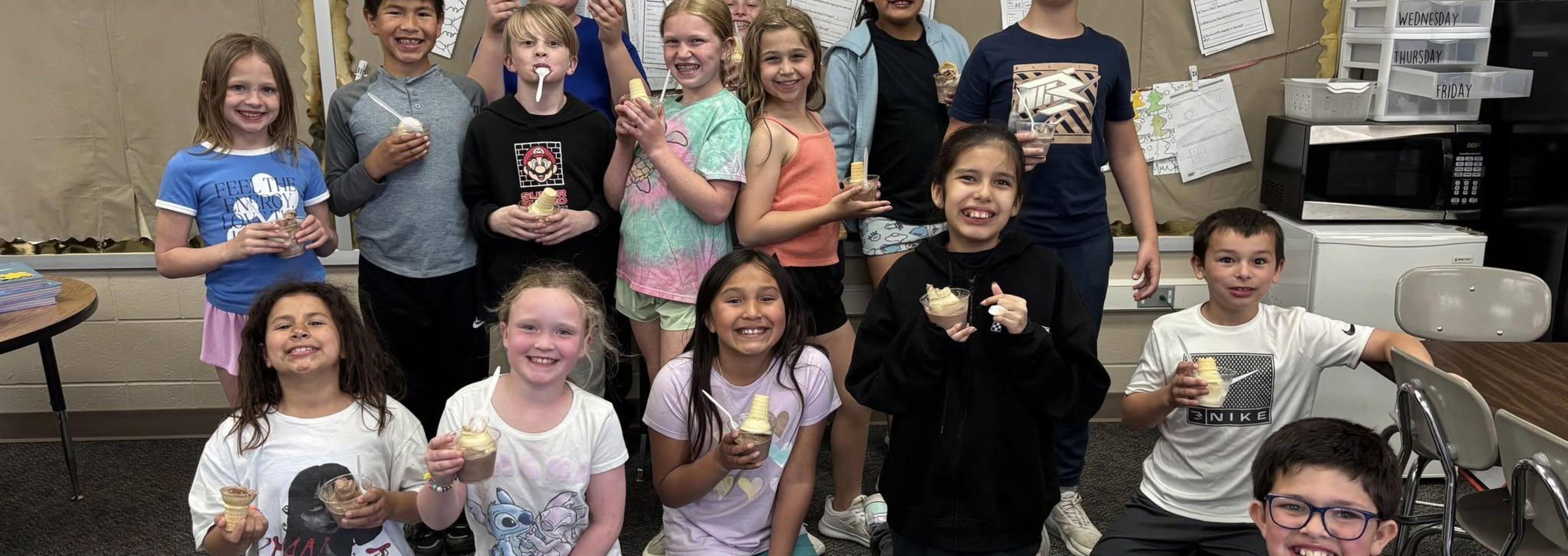 Elementary Students in Classroom Eating Icecream