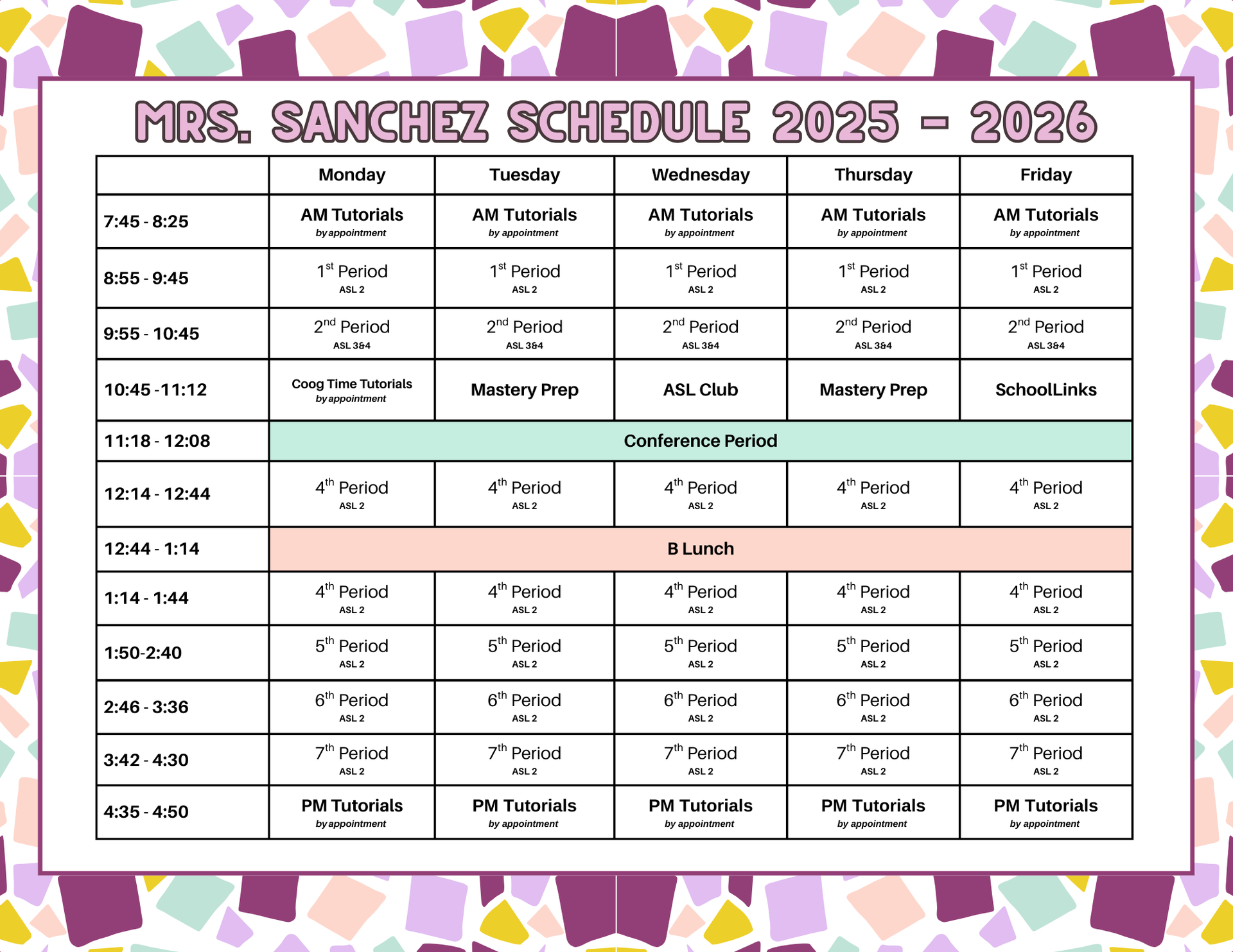 Sanchez Schedule