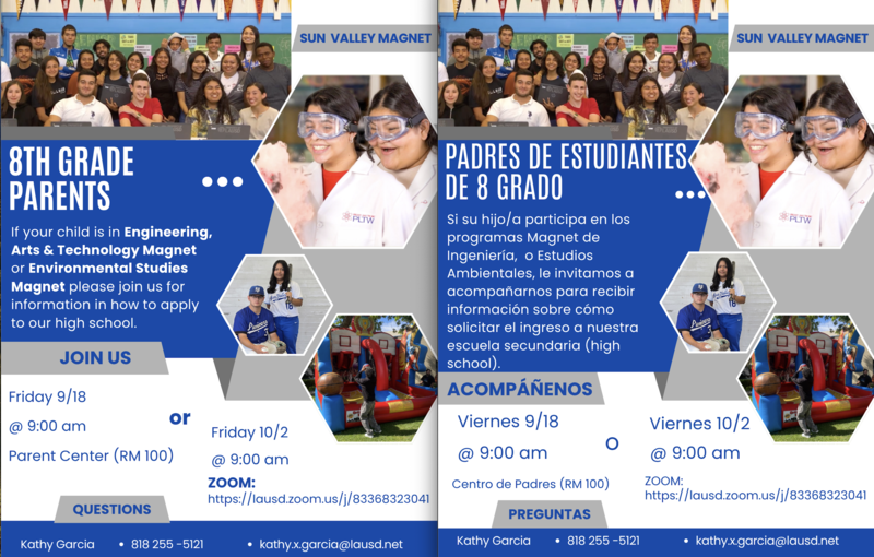 Flyer for 8th grade parents about enrolling into High School