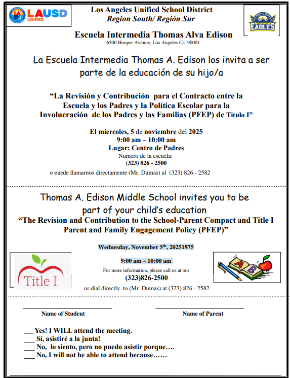 “The Revision and Contribution to the School-Parent Compact and Title I  Parent and Family Engagement Policy (PFEP)”