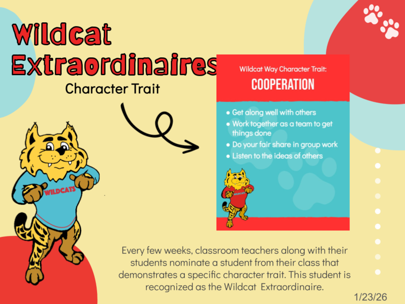 Red, yellow, white, and blue circles with student pictures labeled