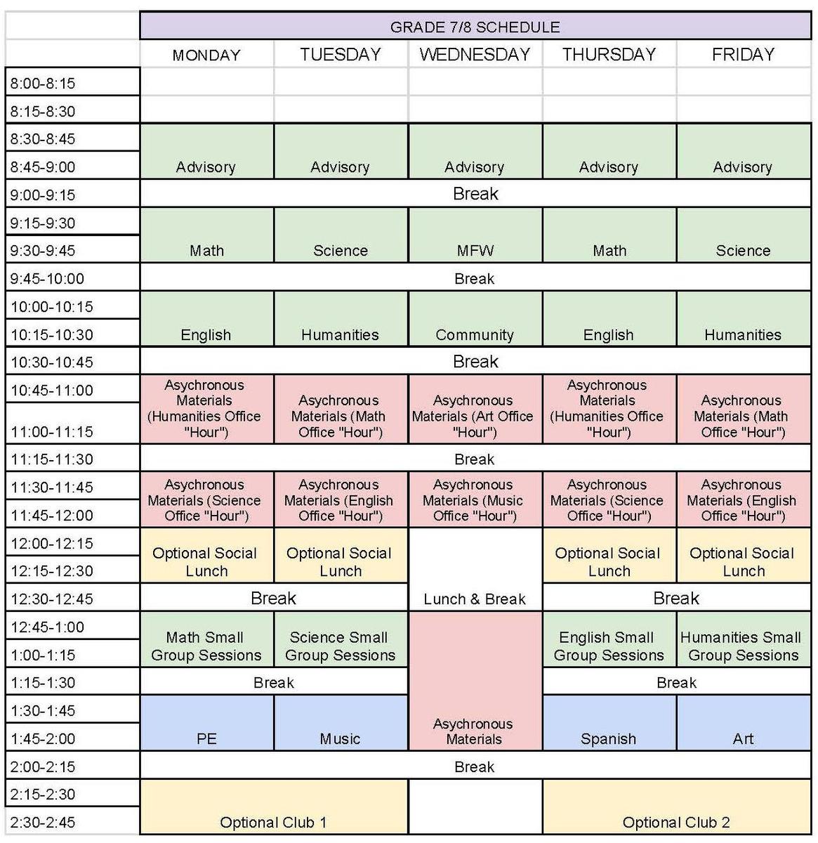 grades 7/8 schedule