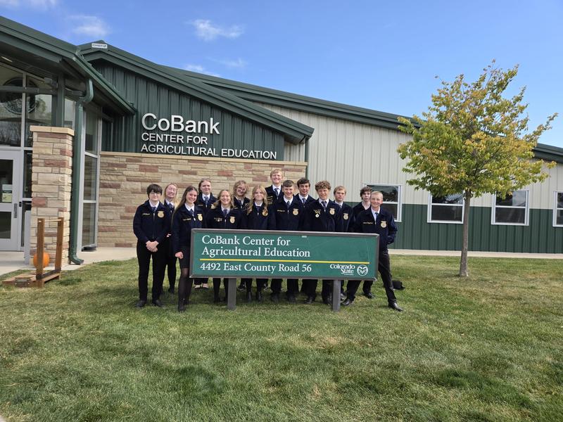 14 FFA members standing in front of the CoBank Ag Ed Center
