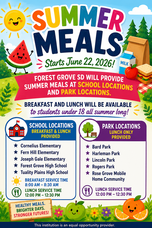 Summer Meals program information with a forest background