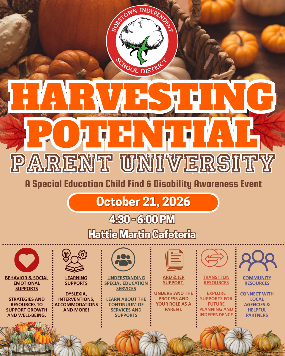 Event flyer for Harvesting Potential Parent University featuring autumn decor.