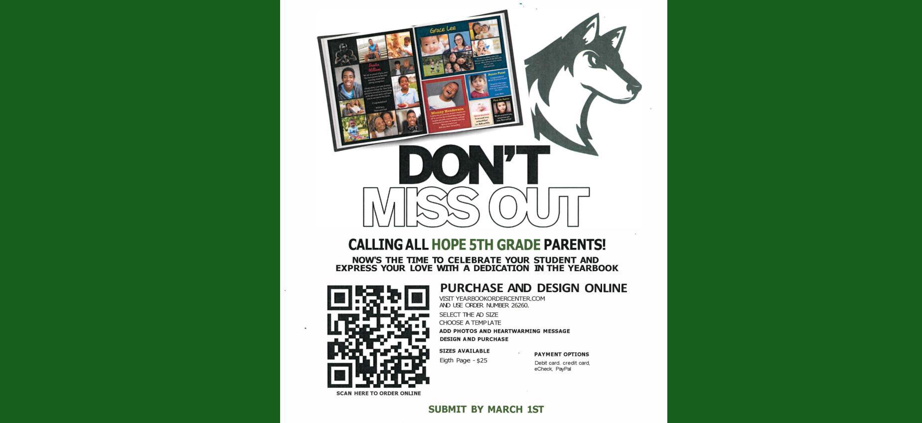 5th grade yearbook ads due March 1st
