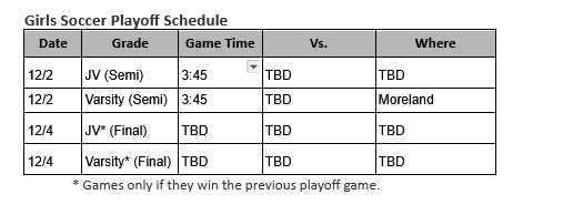 Girl's Soccer Schedule 2025