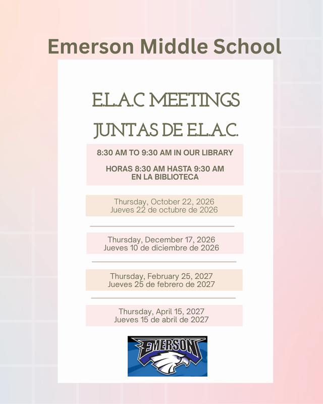 ELAC/SAC Meeting Thursday, October 22, 2026 - Junta de ELAC/SAC este jueves, 22 de octubre de 2026