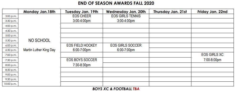 FALL 2020 AWARDS SCHEDULE
