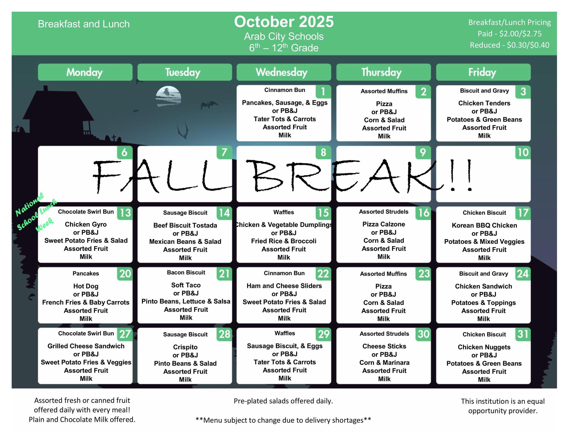 October 2025 Menu 6-12