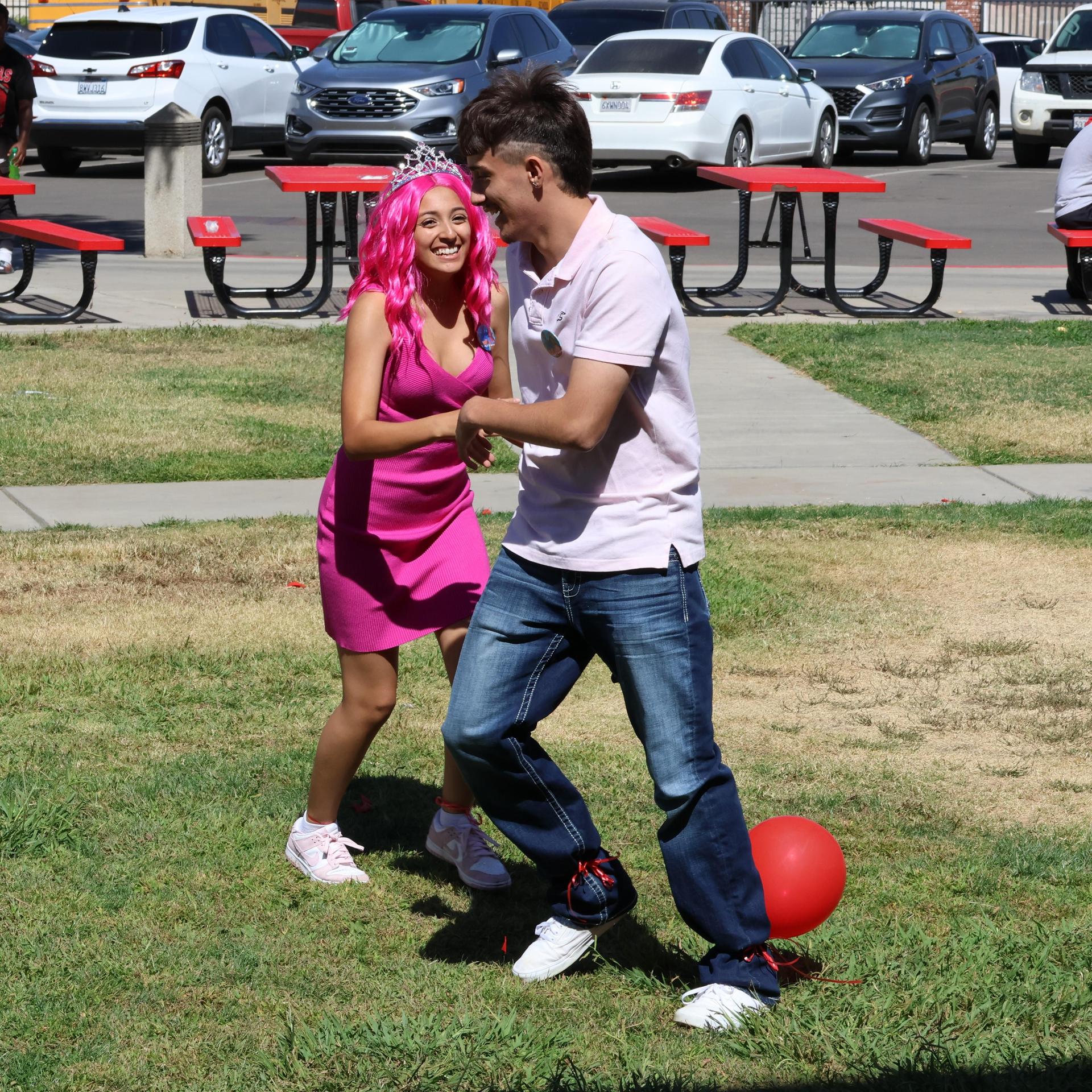 students dressed in pink to show school spirit