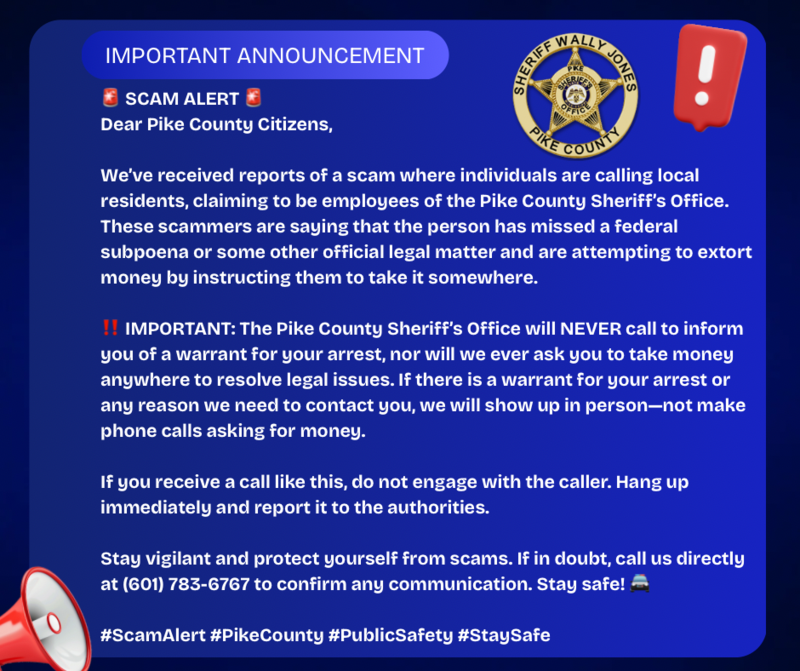 Pike County Sheriff’s Office Scam News