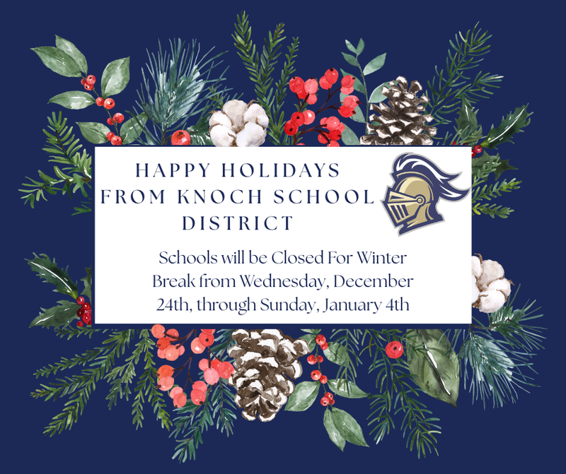 navy background with floral wreath and happy holidays with knight symbol