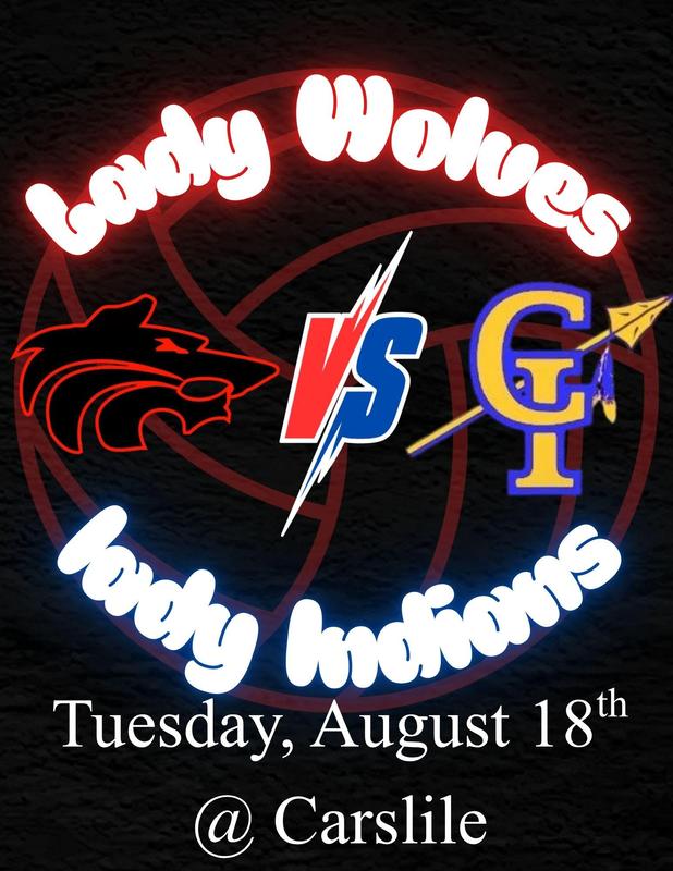 Volleyball Game Lady Wolves vs. Lady Indians on Tuesday, August 18th @ Carlisle..