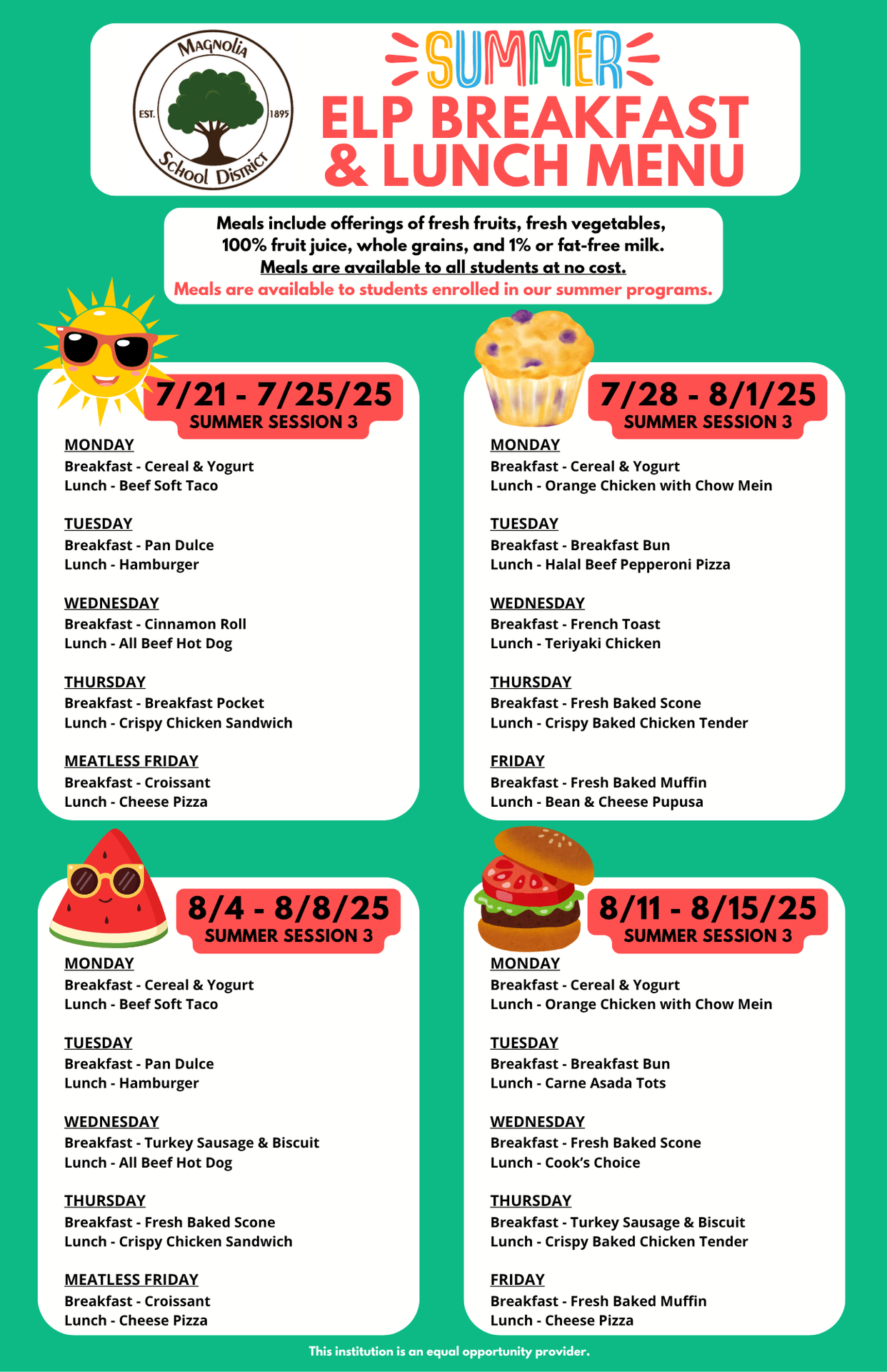 Summer Session 3 - Breakfast and Lunch Menu Updated