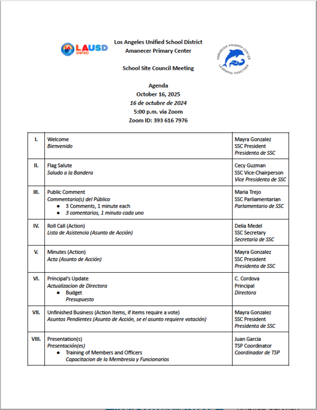 SSC Agenda
