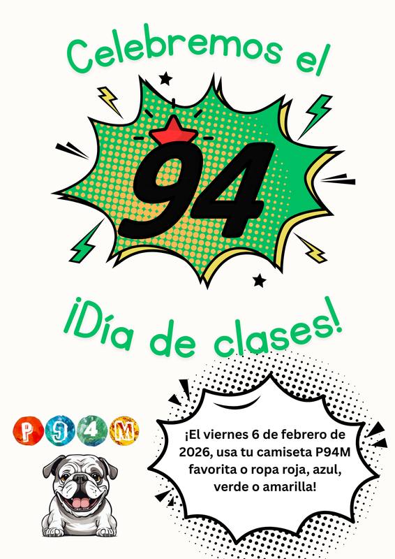 Spanish- bulldog logo with comic green bubble with 94 in it