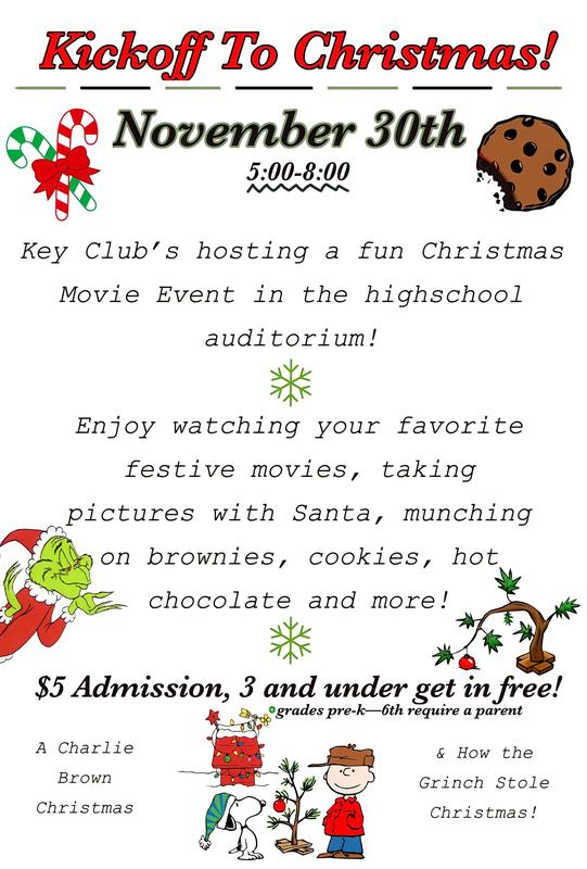 Kick off to Christmas Flyer with Candy Cane Grinch Charlie Brown and Snoopy graphics