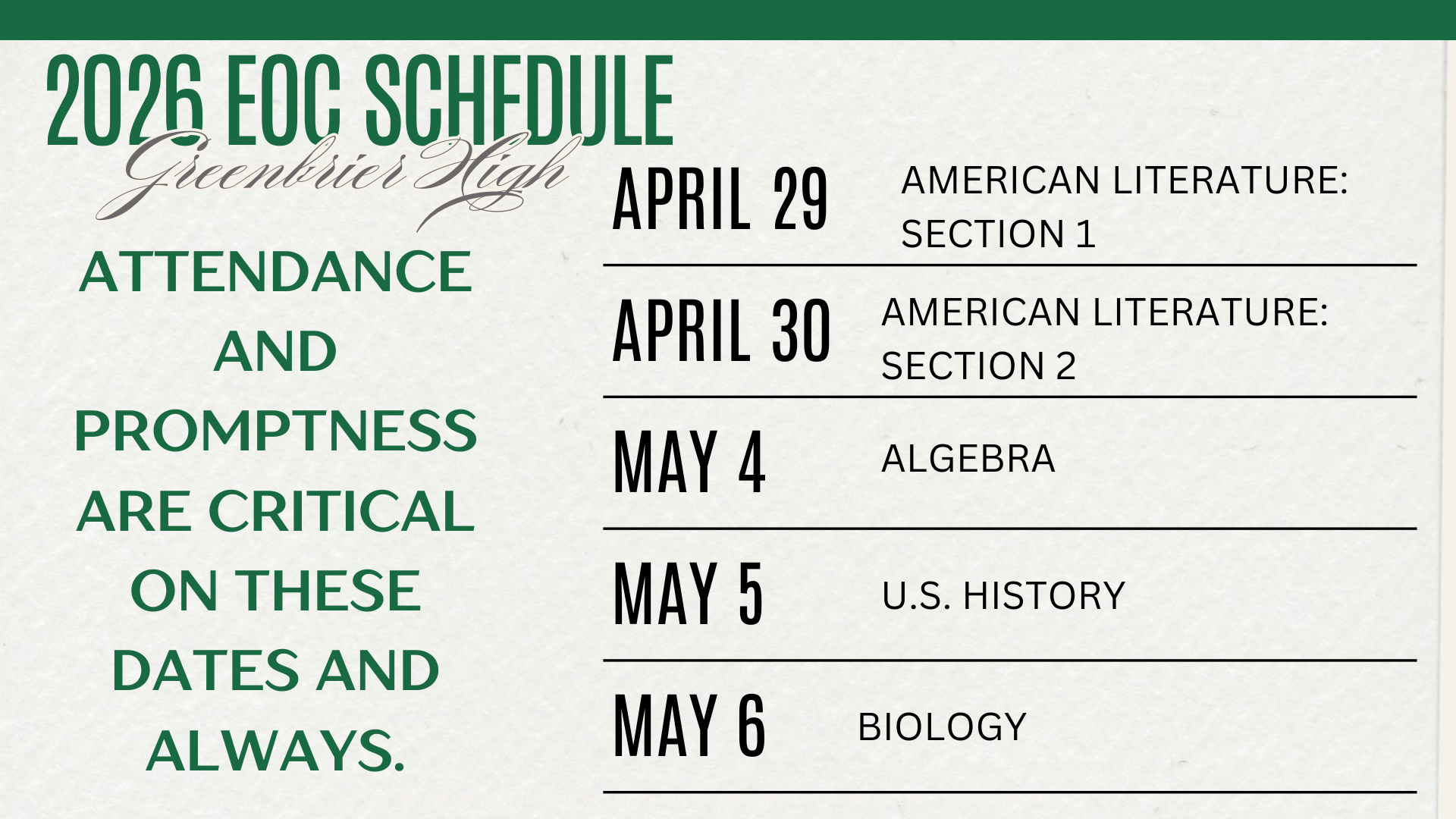 2026 EOC Schedule