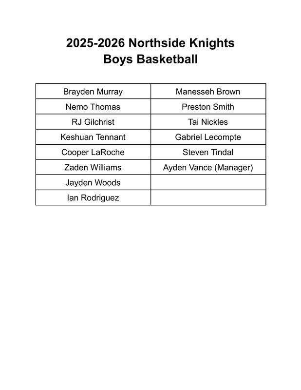 2025-2026 Northside Knights Boys Basketball Roster Featured Photo